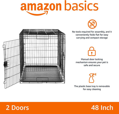 Portable, Foldable Metal Wire Dog Crate with Removable Tray, Single Door, Divider Panel, Collapsible for Travel, 22 x 13 x 16 in, Black