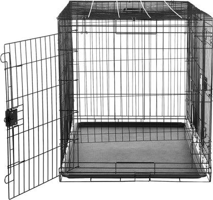 Portable, Foldable Metal Wire Dog Crate with Removable Tray, Single Door, Divider Panel, Collapsible for Travel, 22 x 13 x 16 in, Black