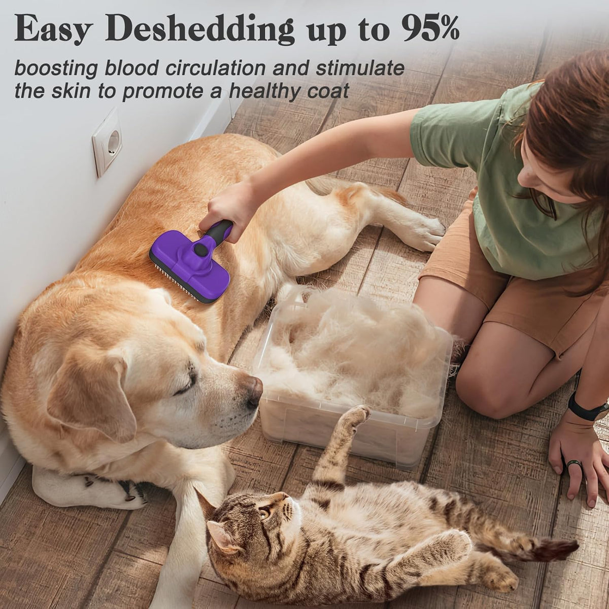 Self Cleaning Slicker Brush - Skin Friendly Deshedding Grooming Tool for Dogs & Cats, Suitable for Shedding & Haired Pets, with Pet Supplies Accessories, Blue