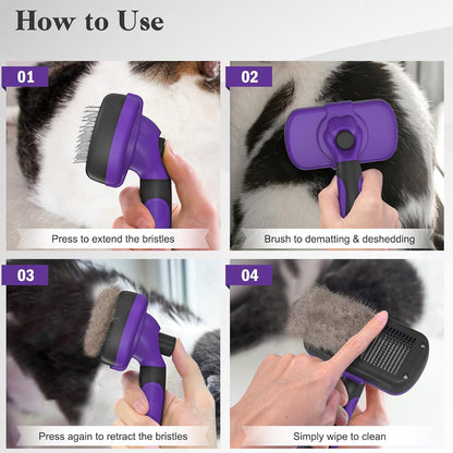 Self Cleaning Slicker Brush - Skin Friendly Deshedding Grooming Tool for Dogs & Cats, Suitable for Shedding & Haired Pets, with Pet Supplies Accessories, Blue