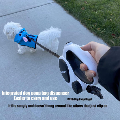 4-in-1 Retractable Dog Leash with LED Light & Dispenser & Poop Bags