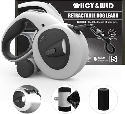 4-in-1 Retractable Dog Leash with LED Light & Dispenser & Poop Bags