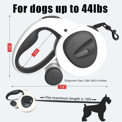 4-in-1 Retractable Dog Leash with LED Light & Dispenser & Poop Bags