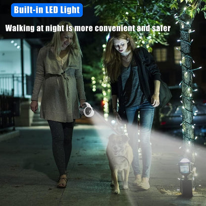 4-in-1 Retractable Dog Leash with LED Light & Dispenser & Poop Bags