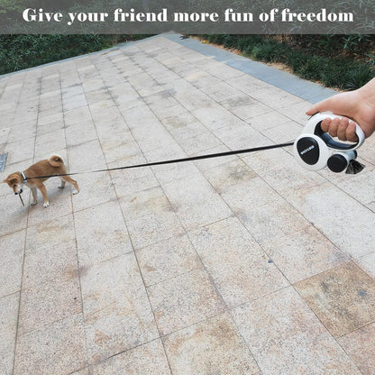 4-in-1 Retractable Dog Leash with LED Light & Dispenser & Poop Bags