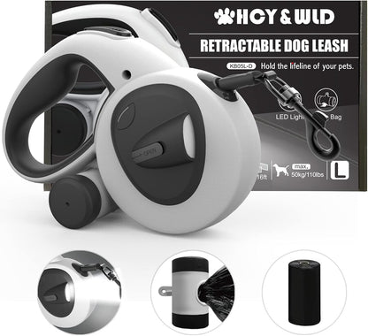 4-in-1 Retractable Dog Leash with LED Light & Dispenser & Poop Bags