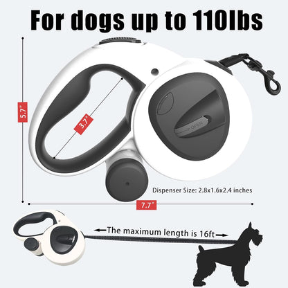4-in-1 Retractable Dog Leash with LED Light & Dispenser & Poop Bags