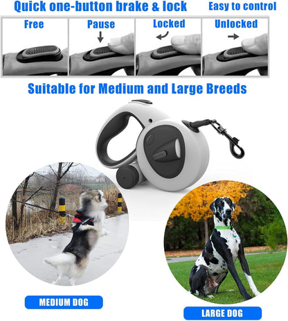 4-in-1 Retractable Dog Leash with LED Light & Dispenser & Poop Bags