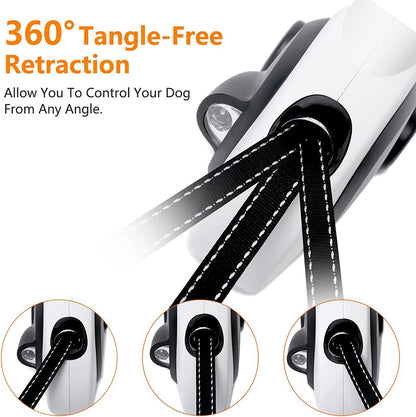 4-in-1 Retractable Dog Leash with LED Light & Dispenser & Poop Bags