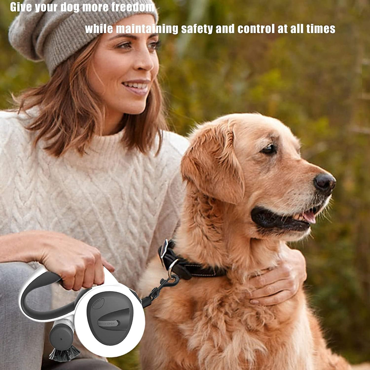 4-in-1 Retractable Dog Leash with LED Light & Dispenser & Poop Bags