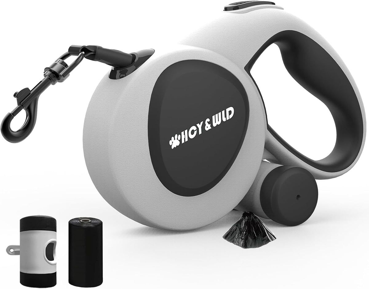 4-in-1 Retractable Dog Leash with LED Light & Dispenser & Poop Bags