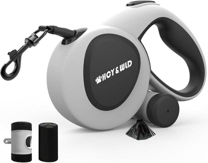 4-in-1 Retractable Dog Leash with LED Light & Dispenser & Poop Bags