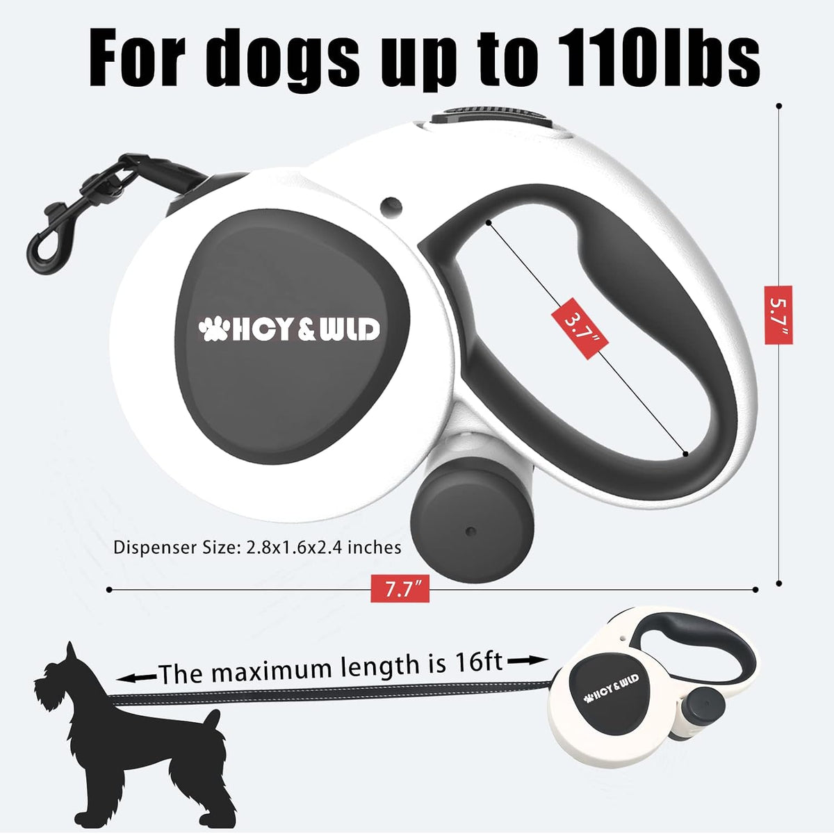 4-in-1 Retractable Dog Leash with LED Light & Dispenser & Poop Bags