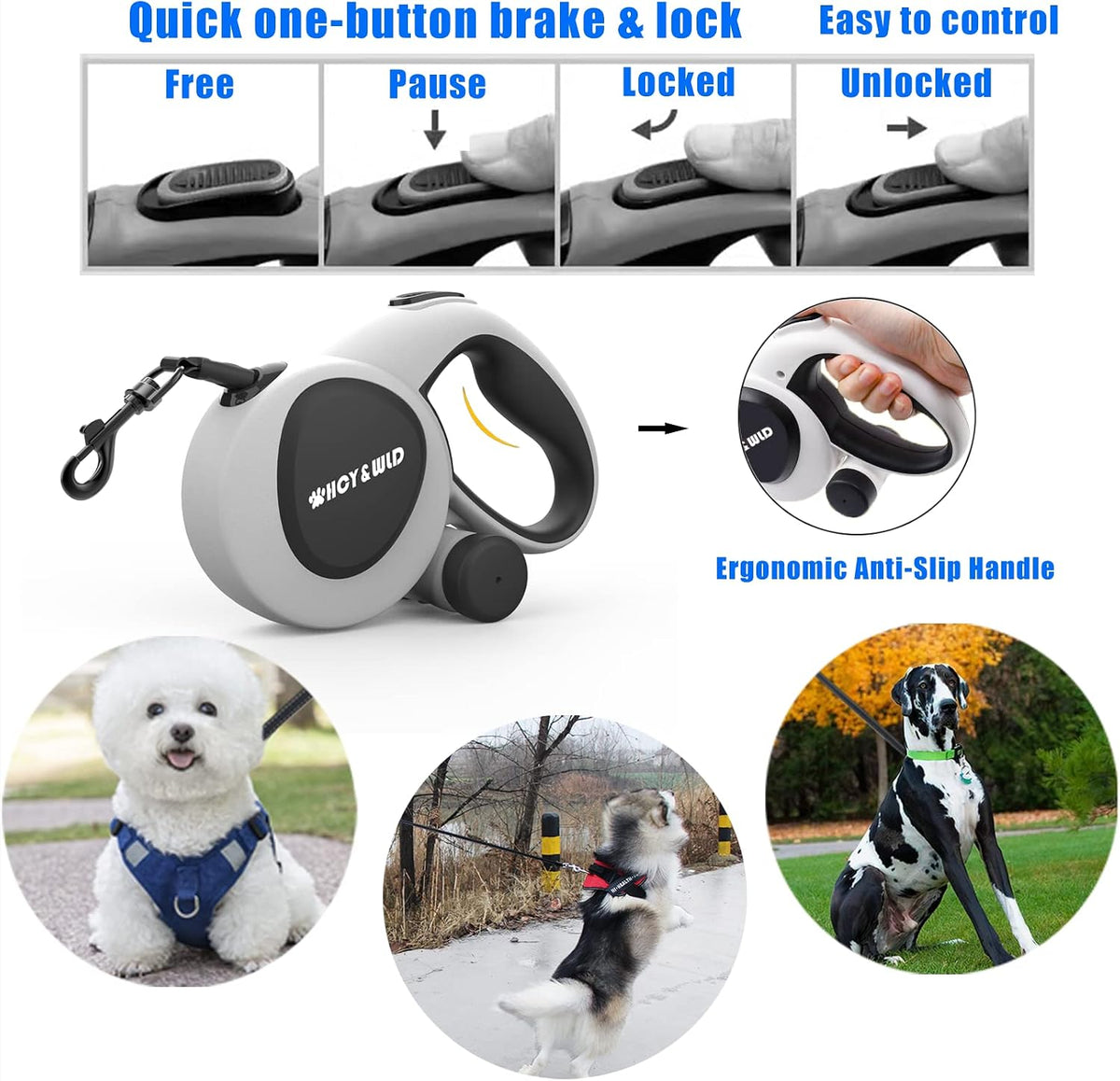 4-in-1 Retractable Dog Leash with LED Light & Dispenser & Poop Bags