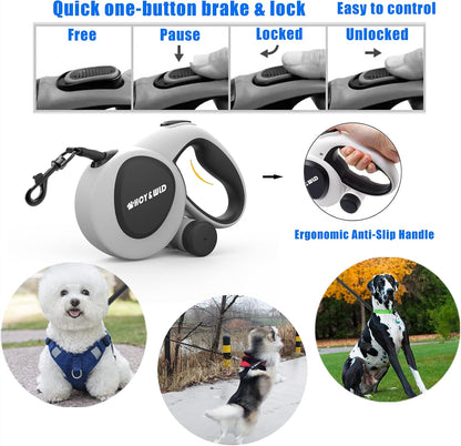 4-in-1 Retractable Dog Leash with LED Light & Dispenser & Poop Bags