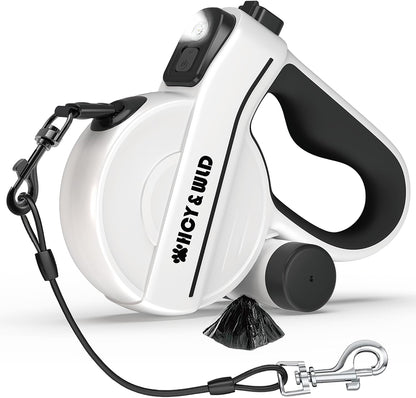 4-in-1 Retractable Dog Leash with LED Light & Dispenser & Poop Bags