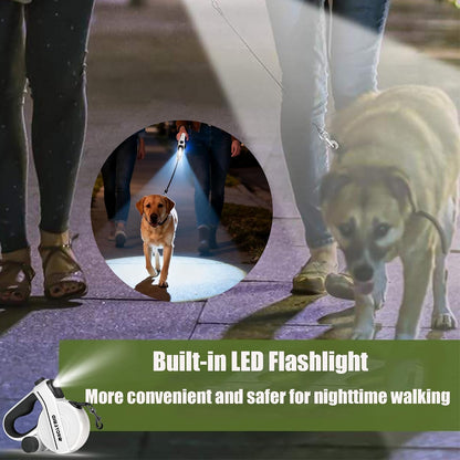 4-in-1 Retractable Dog Leash with LED Light & Dispenser & Poop Bags