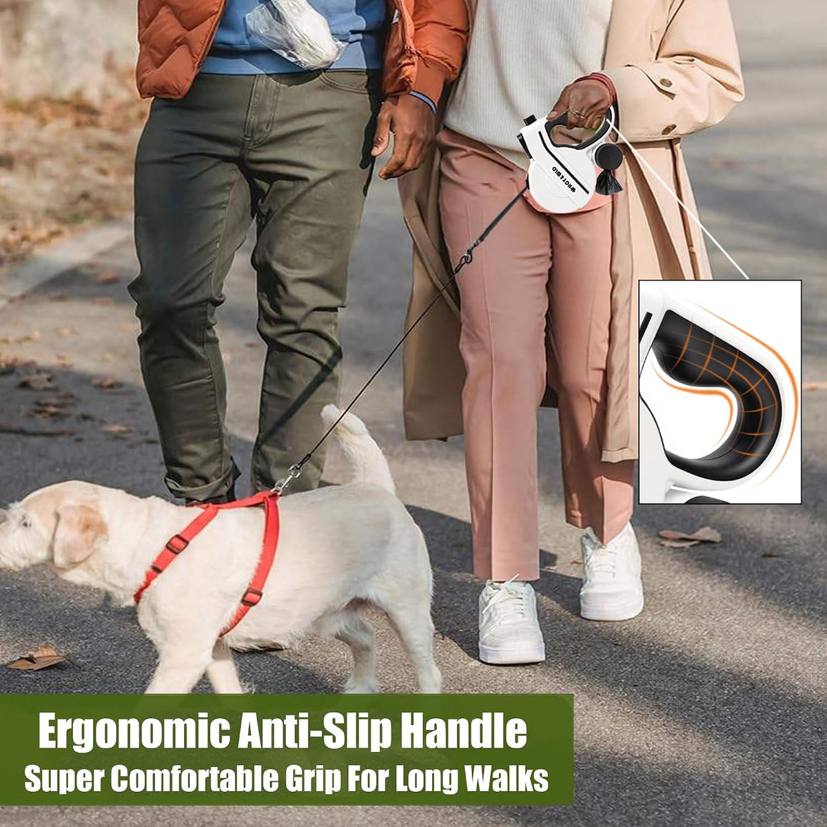 4-in-1 Retractable Dog Leash with LED Light & Dispenser & Poop Bags