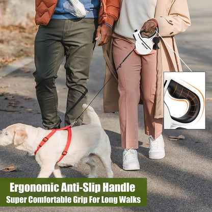 4-in-1 Retractable Dog Leash with LED Light & Dispenser & Poop Bags