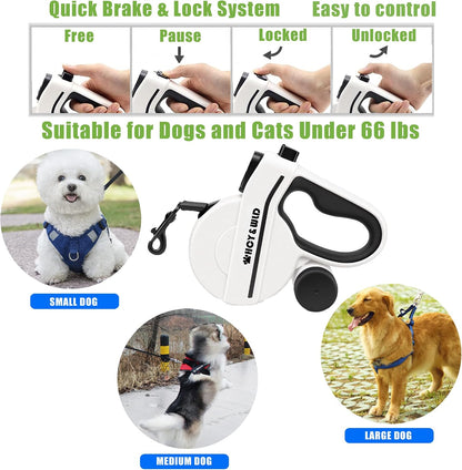 4-in-1 Retractable Dog Leash with LED Light & Dispenser & Poop Bags