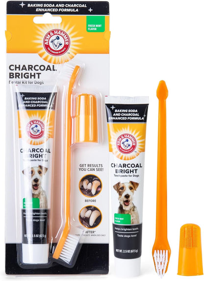 Dog Dental Care Fresh Breath Kit, Mint Flavor, 3-Pieces | Includes baking soda toothpaste and toothbrush, for plaque removal, daily dental care routine, dogs, mint
