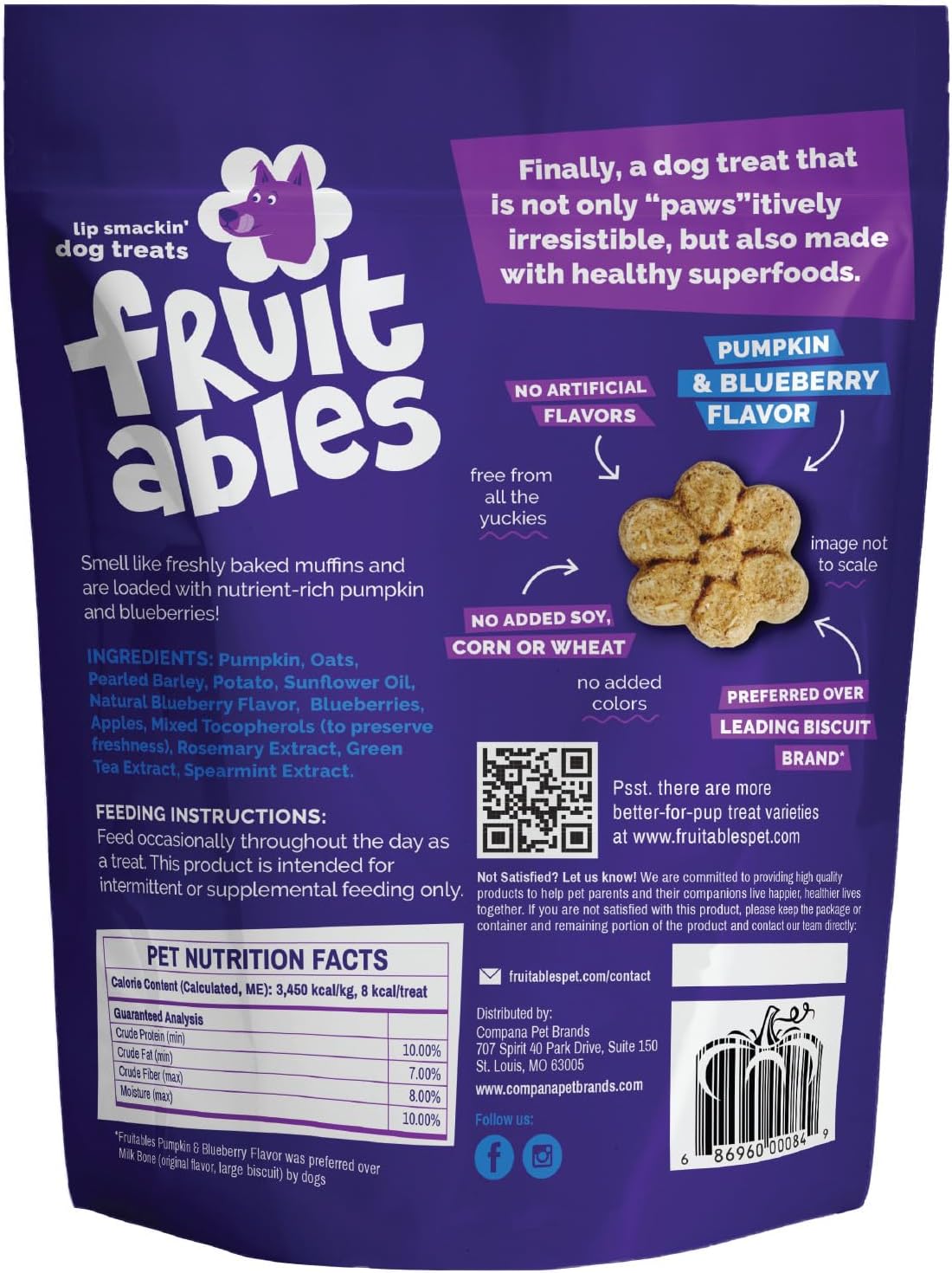 Baked Dog Treats, Low Calorie Treats, Pumpkin & Banana, 7oz
