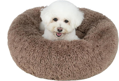 Best Pet Supplies Round Calming Dog Bed for Small, Medium & Large Dogs, Plush Donut Cuddler Pet Bed w/Raised Rim for Head, Neck Support, Anti-Slip Bottom Washable Bed - Caramel, 24 x 24 x 7