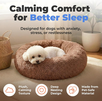 Best Pet Supplies Round Calming Dog Bed for Small, Medium & Large Dogs, Plush Donut Cuddler Pet Bed w/Raised Rim for Head, Neck Support, Anti-Slip Bottom Washable Bed - Caramel, 24 x 24 x 7