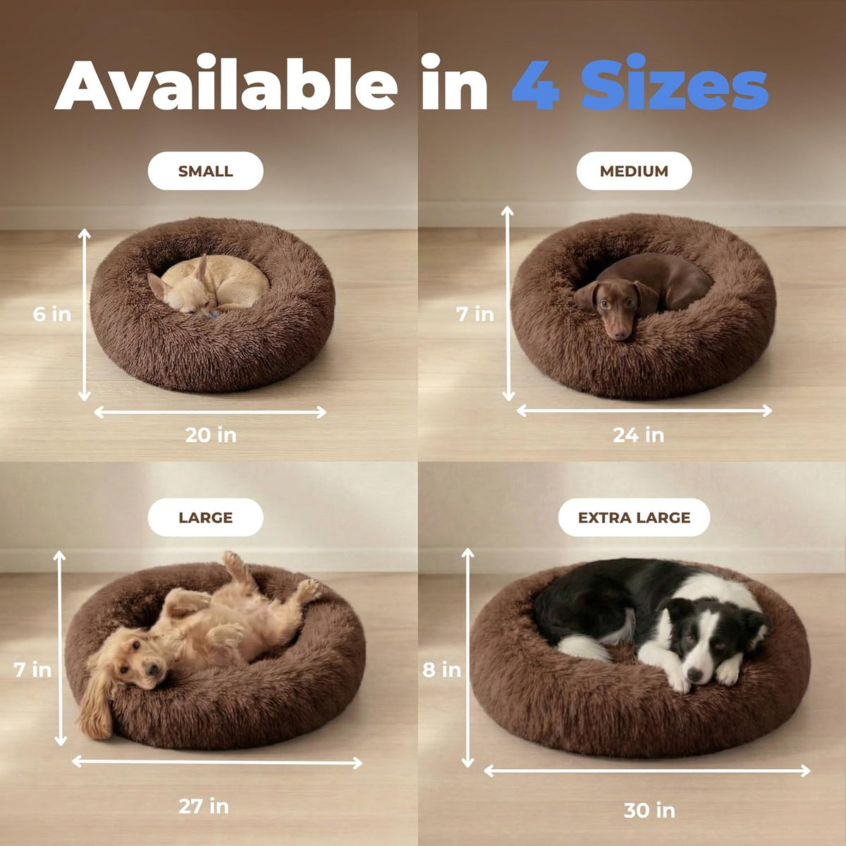 Best Pet Supplies Round Calming Dog Bed for Small, Medium & Large Dogs, Plush Donut Cuddler Pet Bed w/Raised Rim for Head, Neck Support, Anti-Slip Bottom Washable Bed - Caramel, 24 x 24 x 7