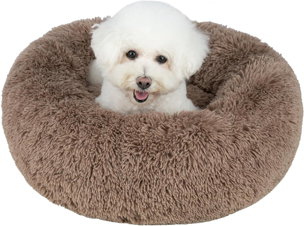 Best Pet Supplies Round Calming Dog Bed for Small, Medium & Large Dogs, Plush Donut Cuddler Pet Bed w/Raised Rim for Head, Neck Support, Anti-Slip Bottom Washable Bed - Caramel, 24 x 24 x 7