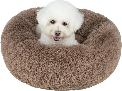 Best Pet Supplies Round Calming Dog Bed for Small, Medium & Large Dogs, Plush Donut Cuddler Pet Bed w/Raised Rim for Head, Neck Support, Anti-Slip Bottom Washable Bed - Caramel, 24 x 24 x 7