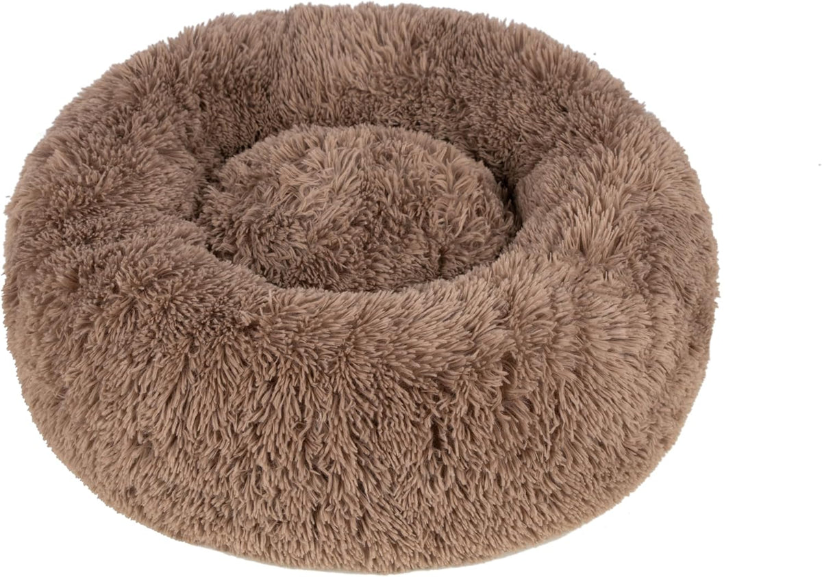 Best Pet Supplies Round Calming Dog Bed for Small, Medium & Large Dogs, Plush Donut Cuddler Pet Bed w/Raised Rim for Head, Neck Support, Anti-Slip Bottom Washable Bed - Caramel, 24 x 24 x 7
