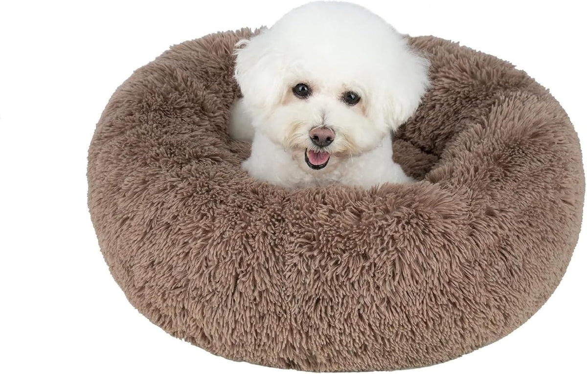 Best Pet Supplies Round Calming Dog Bed for Small, Medium & Large Dogs, Plush Donut Cuddler Pet Bed w/Raised Rim for Head, Neck Support, Anti-Slip Bottom Washable Bed - Caramel, 24 x 24 x 7