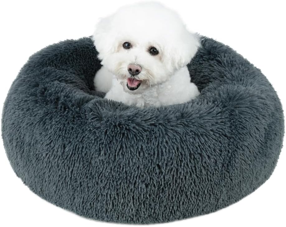 Best Pet Supplies Round Calming Dog Bed for Small, Medium & Large Dogs, Plush Donut Cuddler Pet Bed w/Raised Rim for Head, Neck Support, Anti-Slip Bottom Washable Bed - Caramel, 24 x 24 x 7