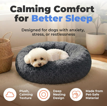 Best Pet Supplies Round Calming Dog Bed for Small, Medium & Large Dogs, Plush Donut Cuddler Pet Bed w/Raised Rim for Head, Neck Support, Anti-Slip Bottom Washable Bed - Caramel, 24 x 24 x 7