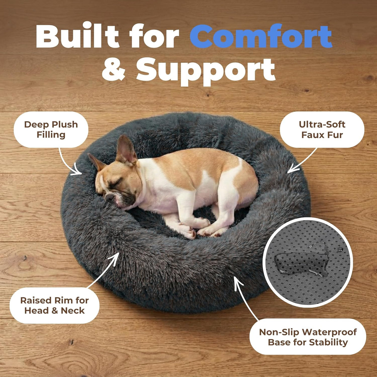 Best Pet Supplies Round Calming Dog Bed for Small, Medium & Large Dogs, Plush Donut Cuddler Pet Bed w/Raised Rim for Head, Neck Support, Anti-Slip Bottom Washable Bed - Caramel, 24 x 24 x 7