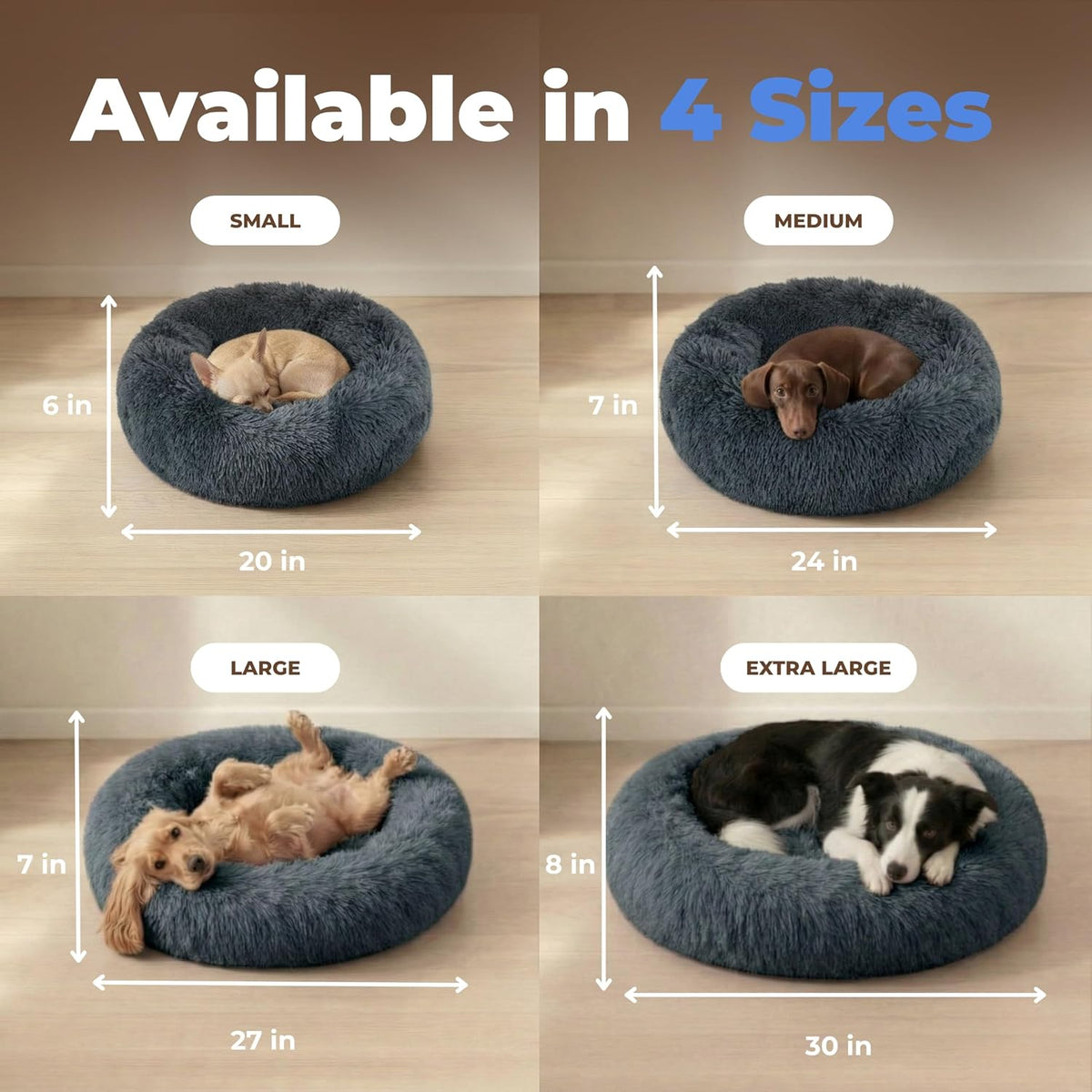 Best Pet Supplies Round Calming Dog Bed for Small, Medium & Large Dogs, Plush Donut Cuddler Pet Bed w/Raised Rim for Head, Neck Support, Anti-Slip Bottom Washable Bed - Caramel, 24 x 24 x 7