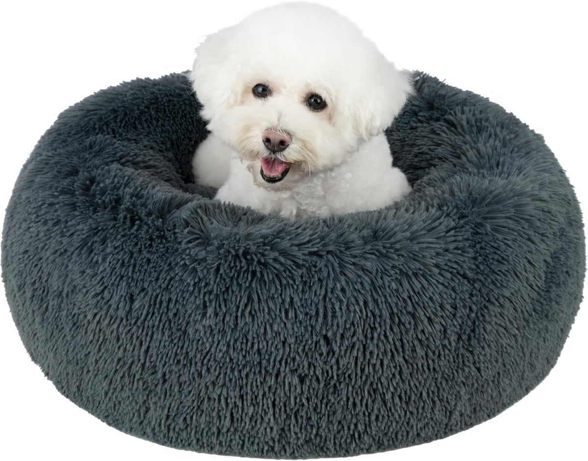 Best Pet Supplies Round Calming Dog Bed for Small, Medium & Large Dogs, Plush Donut Cuddler Pet Bed w/Raised Rim for Head, Neck Support, Anti-Slip Bottom Washable Bed - Caramel, 24 x 24 x 7