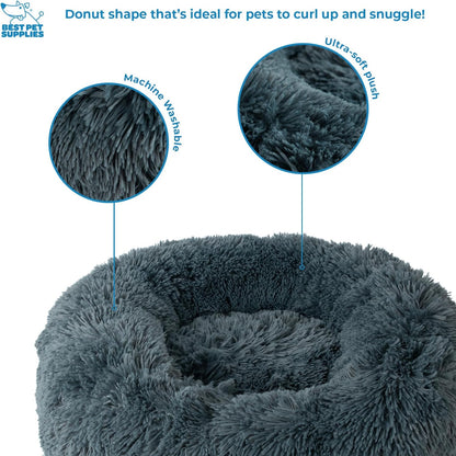 Best Pet Supplies Round Calming Dog Bed for Small, Medium & Large Dogs, Plush Donut Cuddler Pet Bed w/Raised Rim for Head, Neck Support, Anti-Slip Bottom Washable Bed - Caramel, 24 x 24 x 7