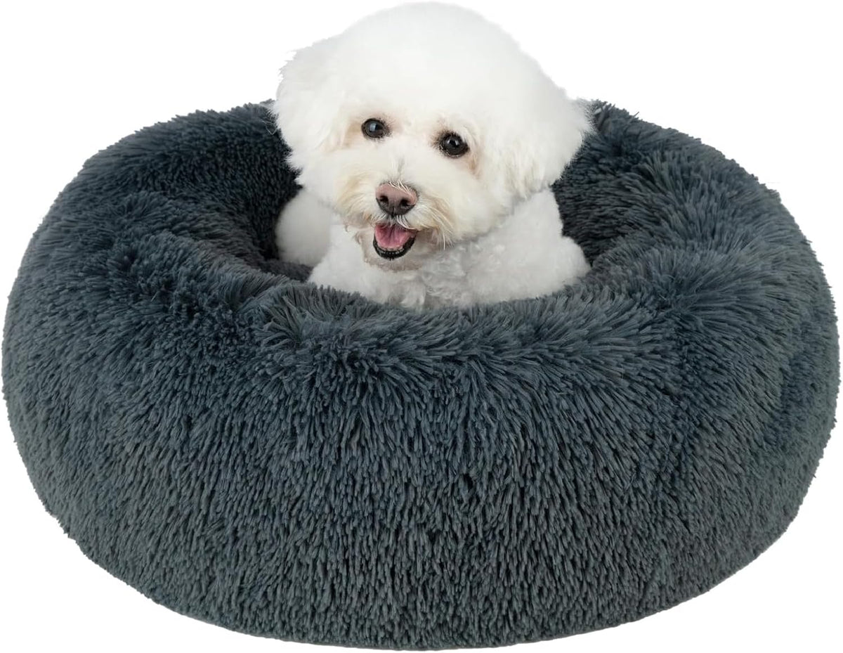 Best Pet Supplies Round Calming Dog Bed for Small, Medium & Large Dogs, Plush Donut Cuddler Pet Bed w/Raised Rim for Head, Neck Support, Anti-Slip Bottom Washable Bed - Caramel, 24 x 24 x 7