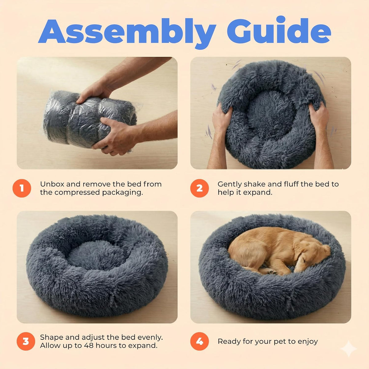 Best Pet Supplies Round Calming Dog Bed for Small, Medium & Large Dogs, Plush Donut Cuddler Pet Bed w/Raised Rim for Head, Neck Support, Anti-Slip Bottom Washable Bed - Caramel, 24 x 24 x 7