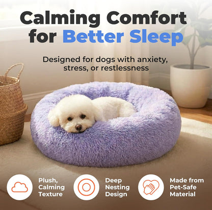 Best Pet Supplies Round Calming Dog Bed for Small, Medium & Large Dogs, Plush Donut Cuddler Pet Bed w/Raised Rim for Head, Neck Support, Anti-Slip Bottom Washable Bed - Caramel, 24 x 24 x 7