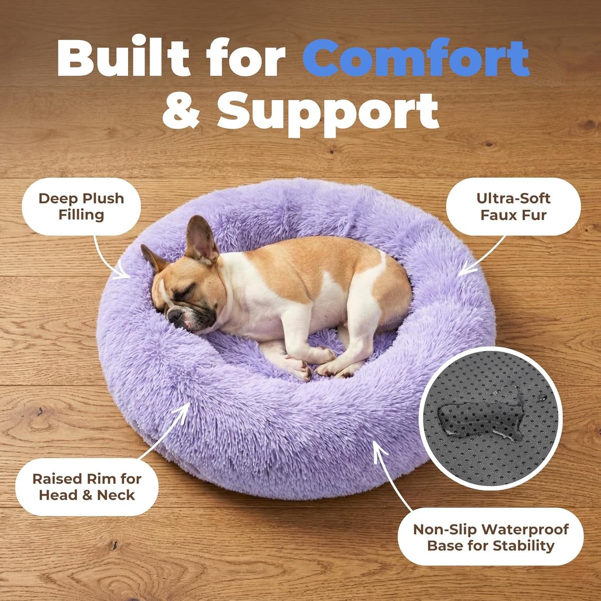 Best Pet Supplies Round Calming Dog Bed for Small, Medium & Large Dogs, Plush Donut Cuddler Pet Bed w/Raised Rim for Head, Neck Support, Anti-Slip Bottom Washable Bed - Caramel, 24 x 24 x 7