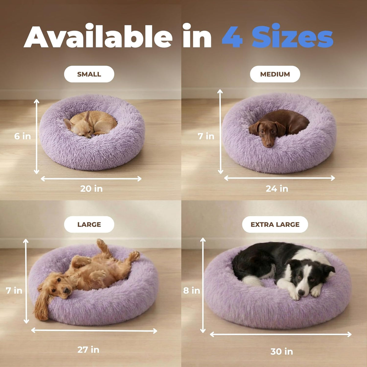 Best Pet Supplies Round Calming Dog Bed for Small, Medium & Large Dogs, Plush Donut Cuddler Pet Bed w/Raised Rim for Head, Neck Support, Anti-Slip Bottom Washable Bed - Caramel, 24 x 24 x 7