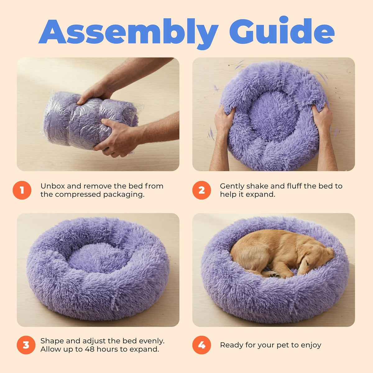 Best Pet Supplies Round Calming Dog Bed for Small, Medium & Large Dogs, Plush Donut Cuddler Pet Bed w/Raised Rim for Head, Neck Support, Anti-Slip Bottom Washable Bed - Caramel, 24 x 24 x 7