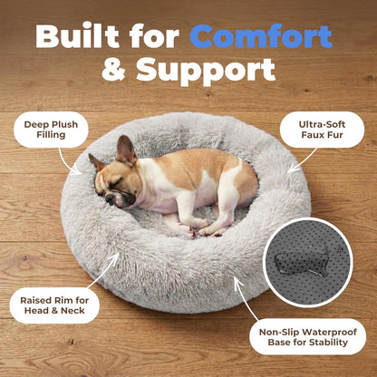 Best Pet Supplies Round Calming Dog Bed for Small, Medium & Large Dogs, Plush Donut Cuddler Pet Bed w/Raised Rim for Head, Neck Support, Anti-Slip Bottom Washable Bed - Caramel, 24 x 24 x 7