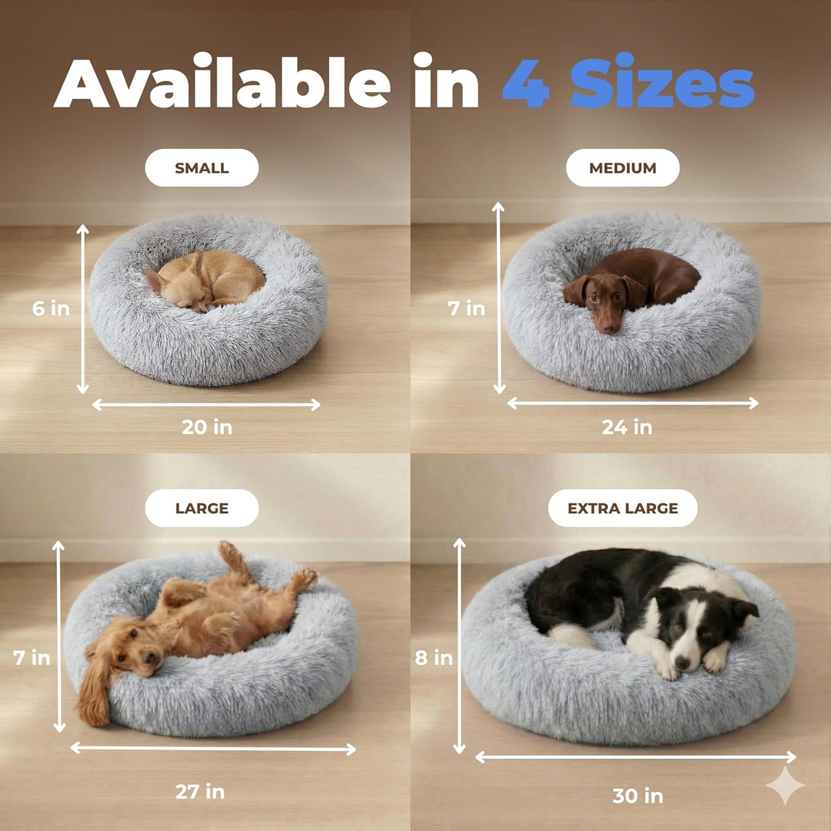 Best Pet Supplies Round Calming Dog Bed for Small, Medium & Large Dogs, Plush Donut Cuddler Pet Bed w/Raised Rim for Head, Neck Support, Anti-Slip Bottom Washable Bed - Caramel, 24 x 24 x 7