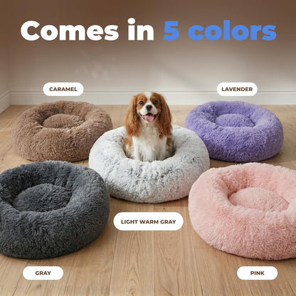 Best Pet Supplies Round Calming Dog Bed for Small, Medium & Large Dogs, Plush Donut Cuddler Pet Bed w/Raised Rim for Head, Neck Support, Anti-Slip Bottom Washable Bed - Caramel, 24 x 24 x 7