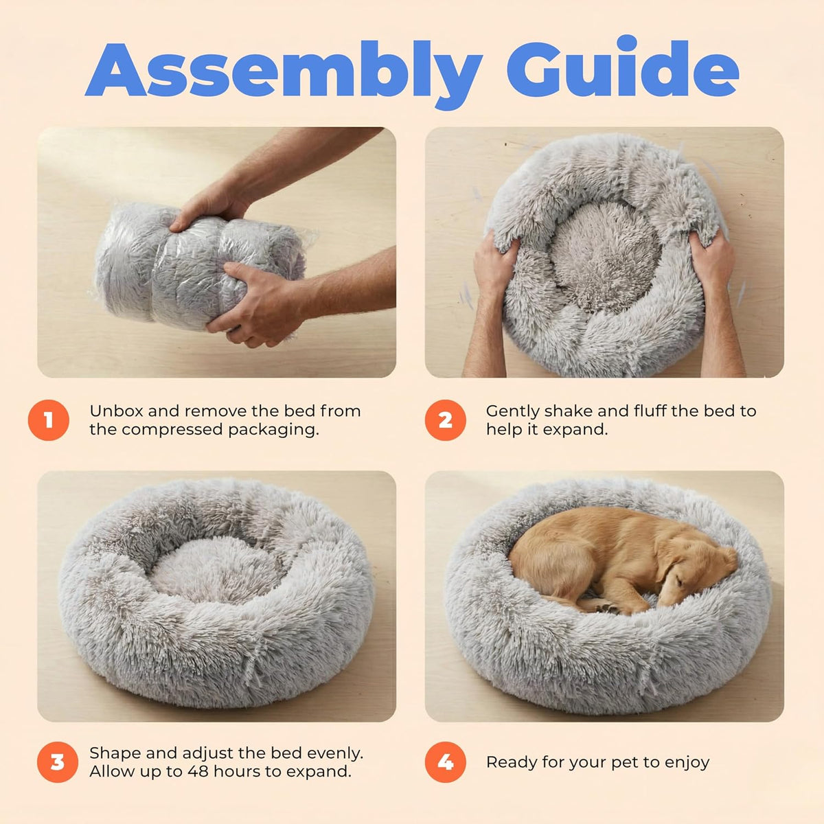 Best Pet Supplies Round Calming Dog Bed for Small, Medium & Large Dogs, Plush Donut Cuddler Pet Bed w/Raised Rim for Head, Neck Support, Anti-Slip Bottom Washable Bed - Caramel, 24 x 24 x 7