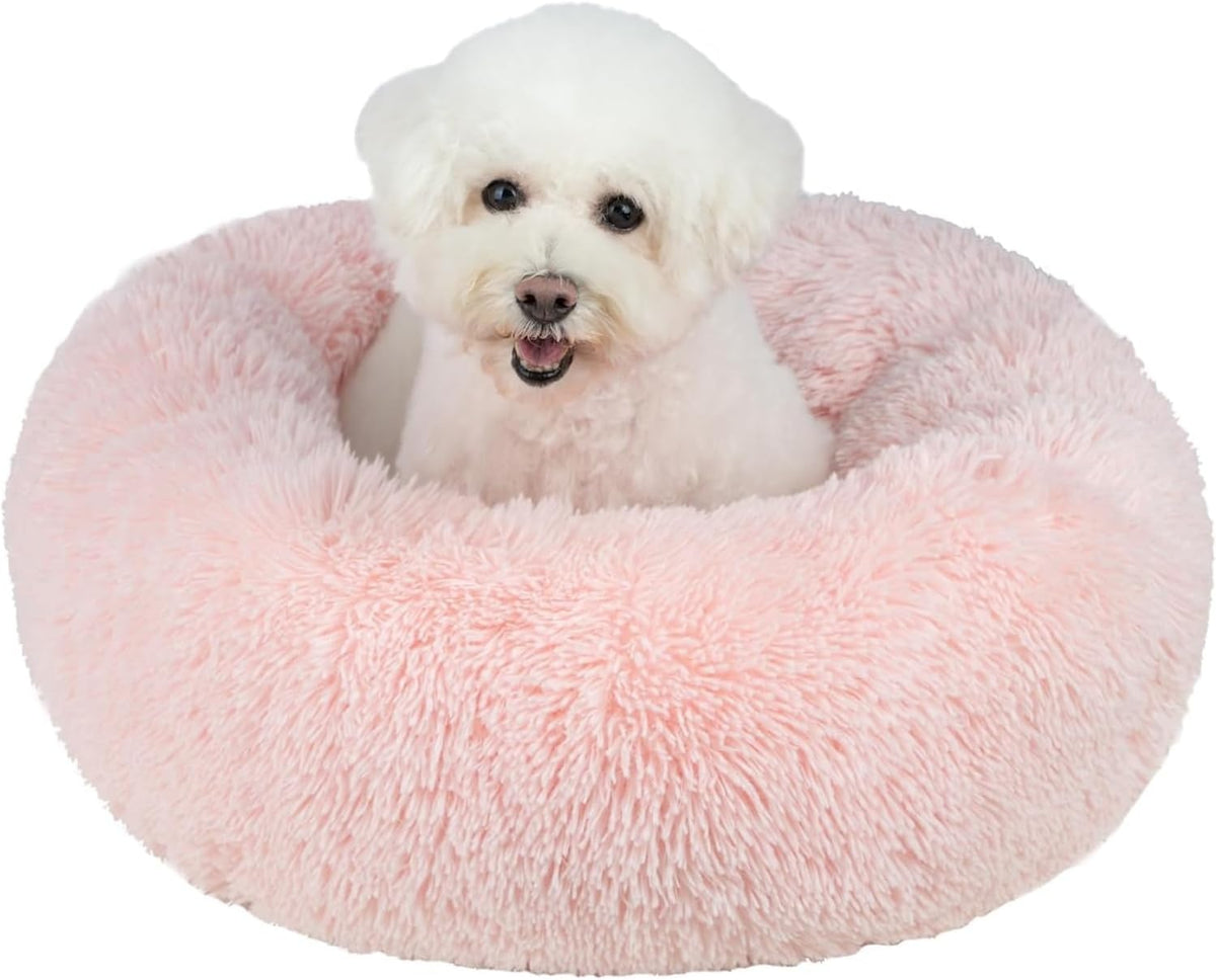 Best Pet Supplies Round Calming Dog Bed for Small, Medium & Large Dogs, Plush Donut Cuddler Pet Bed w/Raised Rim for Head, Neck Support, Anti-Slip Bottom Washable Bed - Caramel, 24 x 24 x 7